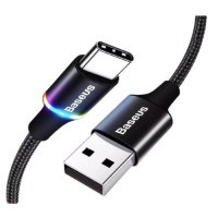 Зарядка USB кабель BASEUS для синхронизации и зарядки Android и других устройств USB Type-C с led подсветкой 50 cм Чёрный