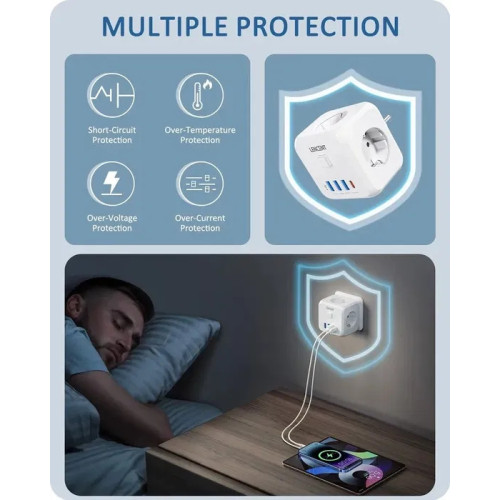 Тройник удлинитель cетевой фильтр Lencent с заземлением Белый Тройник удлинитель cетевой фильтр Lencent с заземлением Белый