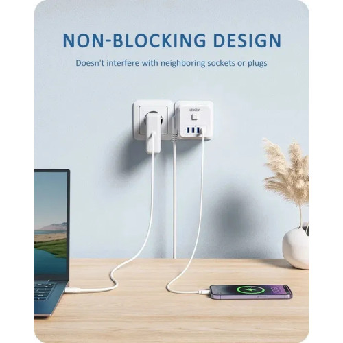 Тройник удлинитель cетевой фильтр Lencent с заземлением Белый Тройник удлинитель cетевой фильтр Lencent с заземлением Белый