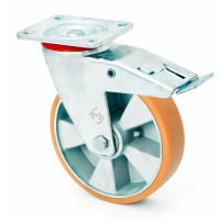 Колесо KAMA поворотное Standart с крепежной панелью и тормозом 200 мм (4404-ST-200-B)