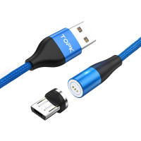 Магнитный кабель для зарядки Topk USB 2m Quick Charge 5A (AM60) MicroUSB Blue