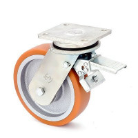 Колесо поворотное KAMA STRONG с крепежной панелью и тормозом 125 мм (4504-STR-125-B)