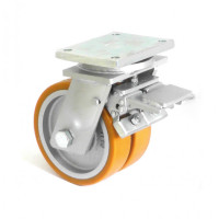 Сдвоеное большегрузное колесо KAMA из полиуритана с тормозом 300 мм (4604-DSTR-300-B)