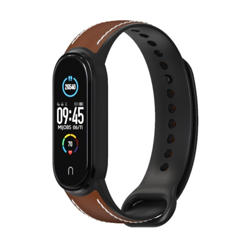 Ремешок для Xiaomi Mi Band 5 | 6 силікон + кожа MiJobs Коричнево Черный (1540703) Ремешок для Xiaomi Mi Band 5 | 6 силікон + кожа MiJobs Коричнево Черный (1540703)