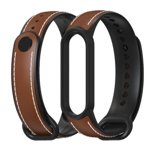 Ремешок для Xiaomi Mi Band 5 | 6 силікон + кожа MiJobs Коричнево Черный (1540703) Ремешок для Xiaomi Mi Band 5 | 6 силікон + кожа MiJobs Коричнево Черный (1540703)